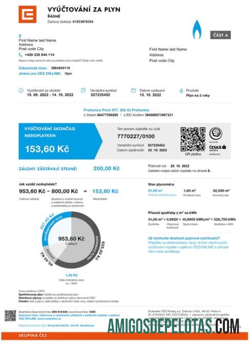 O gás tcheco cobra conta de serviços públicos em formato PSD baixar para verificação